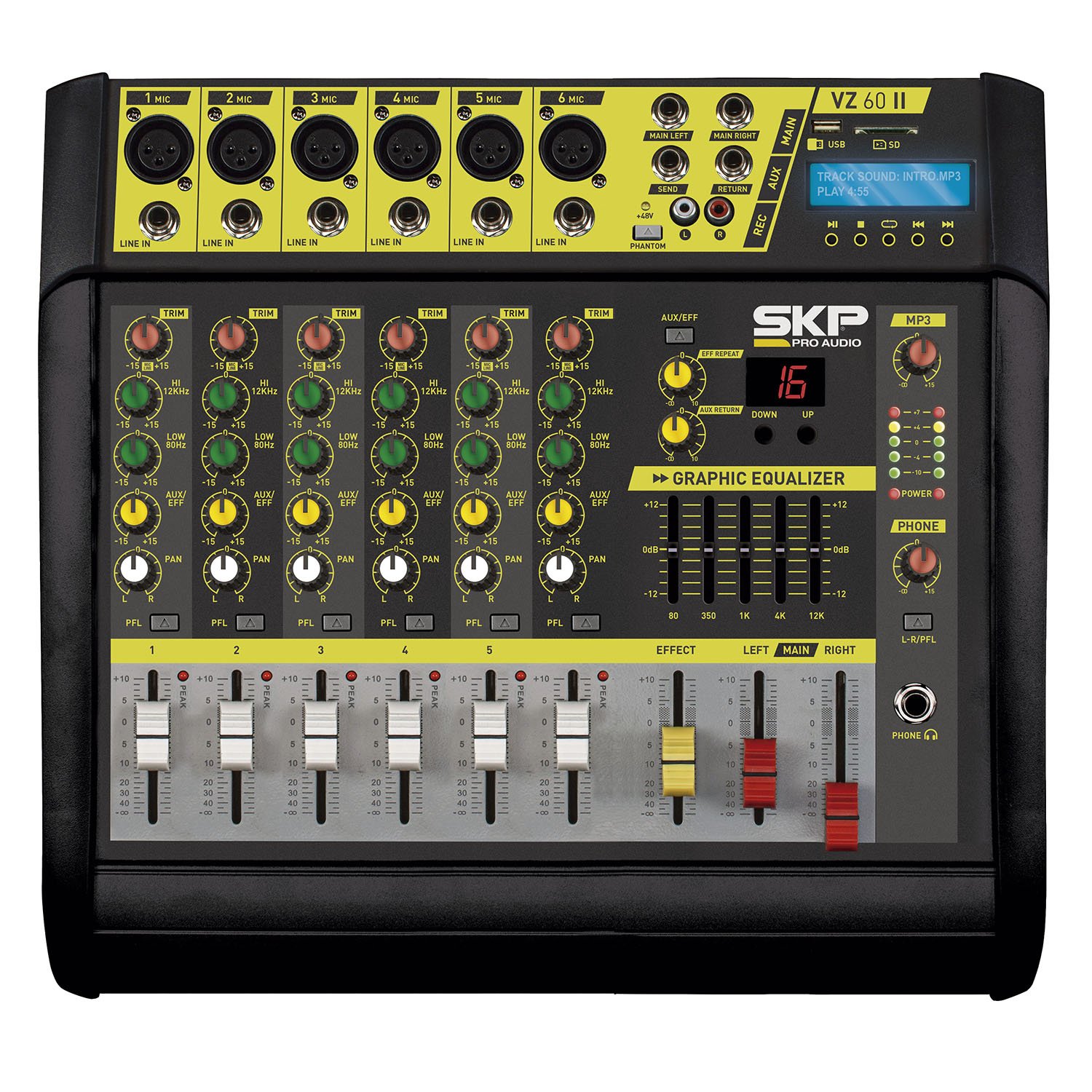 sopo　机 Mesa De Som Amplificada SKP VZ60 II Com 6 Canais Potencia 200W +
