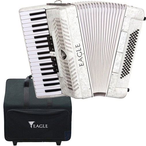 Acordeon Eagle Branco 80 baixos 7 registros 37 teclas com case luxo