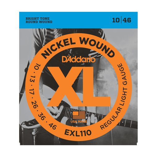 Kit Encordoamento de Guitarra D'Addario 010 com 2 Jogos EXL110-B + 2 Cordas Mi Extra e 10 Palhetas Planet Waves Black Medium 0,70mm