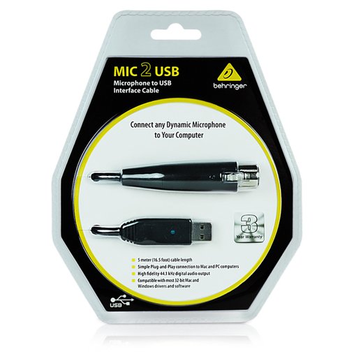 Cabo Interface Behringer MIC-2 USB Ideal Para Gravação De Voz Com Microfones Dinâmicos