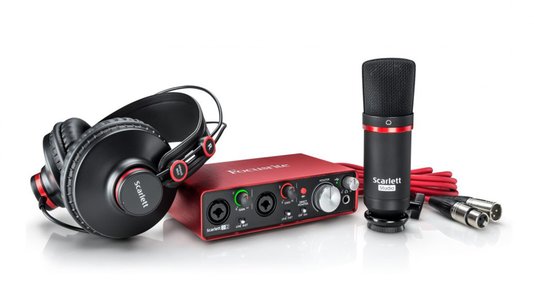 Kit para Gravação de Audio Focusrite USB Scarlett 2i2 2a Geração + Fone HP60 Mk II + Mic CM25 Mk II