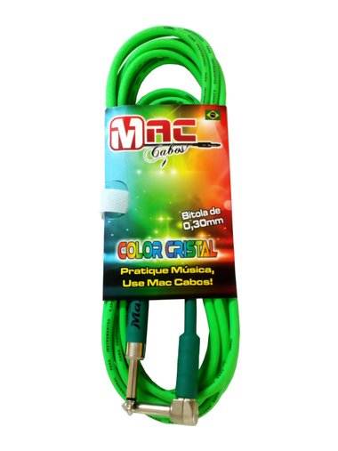 Cabo Para Intrumentos Mac Cristal Colors 7 Metros Verde Com Plug Em 90º graus