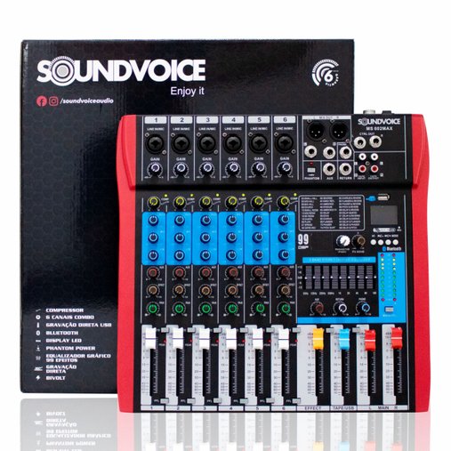 Mesa de som 6 Canais Soundvoice MS602 Max USB